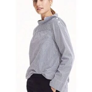 J Crew women’s striped funnel neck 100% cotton button shirt sz 4 nautical career